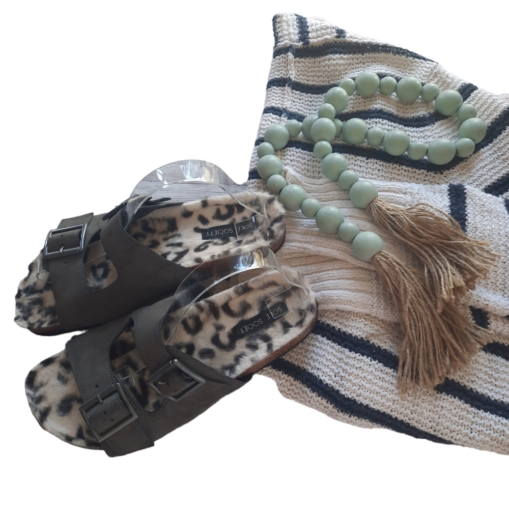 Sole Society Buckle Straps Leopard Insole Sandals
